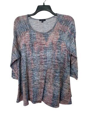 Chacha Vente Women’s XL Knit Top Blue Pink Marled 3/4 Sleeve Tunic Casual Resort